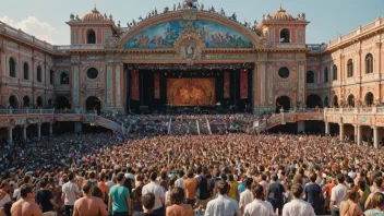 Et festivalpalass med en levende atmosfære.