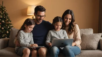 En familie som bruker digitale enheter sammen.