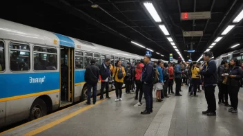 En forsinket buss eller tog med passasjerer som venter på stasjonen