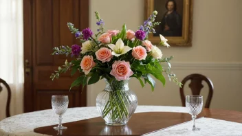 En vakker blomsterarrangement i en dekorativ blomsterkar.