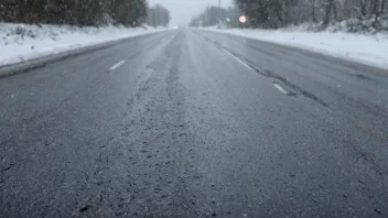 En vei med sludrete forhold, med en blanding av regn og snø.