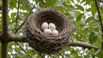 En fugls ruggeplass med egg i en gren