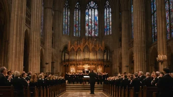 En fredelig atmosfære av et kor som synger i en vakker katedral, som fremkaller følelser av fred og åndelighet.