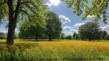 En vakker vårliknende dag med blomstrende blomster og grønne trær.