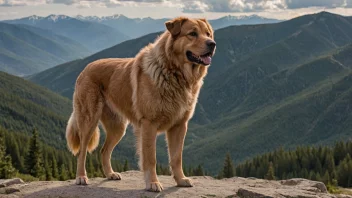 En majestetisk hund i et vakkert fjellandskap.