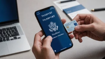 En person som verifiserer sin identitet ved hjelp av et pass og en smarttelefon