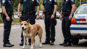 En person i håndjern blir ført bort av politiet, med en hund i bakgrunnen som ser trist og forsømt ut.