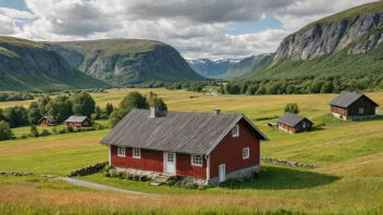 Et tradisjonelt norsk gårdshus med et lite arbeiderhus.