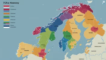 Et kart med ulike fargede soner, som representerer ulike skattesoner i Norge.