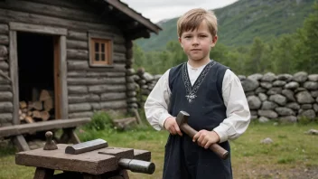 En ung gutt i en tradisjonell norsk læregutt-drakt.