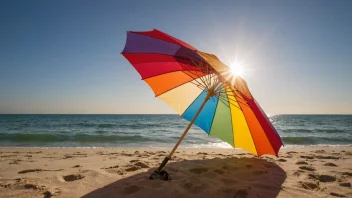 Et solparaply som gir skygge fra solen på en strand