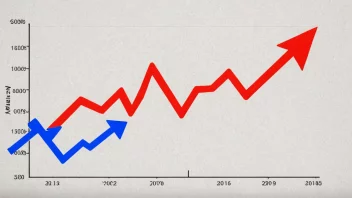 En graf som viser verdien av ulike valutaer, med en rød pil som peker nedover og en blå pil som peker oppover.