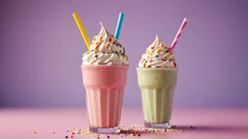 En deilig milkshake med sugerør og iskremkuler