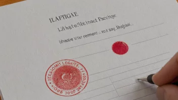 En person som ser på et dokument med en rød stempel som sier 'uægte' eller 'ugyldig'.