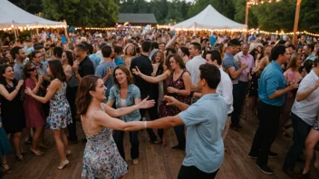 Et overfylt utendørs dansefelt med mennesker som danser og har det gøy