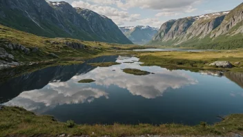 Et idyllisk norsk landskap med en skilt eller et kart som viser navnet 'Dyviks'