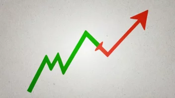 En graf som viser en markedstendens, med en rød pil som peker oppover og en grønn pil som peker nedover.