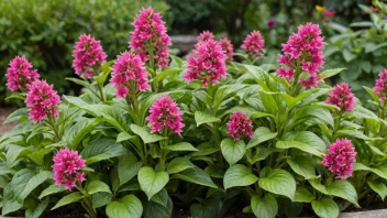 En belgplante med grønne blader og fargerike blomster.