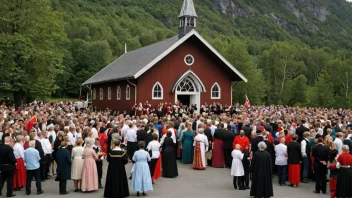 En tradisjonell norsk kirke under en helgemesse-feiring.