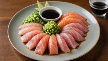 En deilig tallerken med sashimi, soyasaus og wasabi