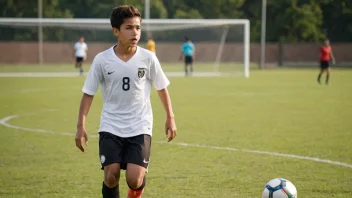 En ung mannlig fotballspiller i aksjon på banen