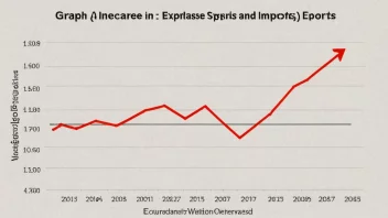 En graf som viser en økning i eksport og en nedgang i import, med et målsymbol lagt over.