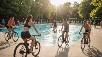 En fargerik illustrasjon av mennesker som nyter forskjellige sommersporter.