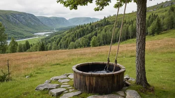 En tradisjonell norsk brønn i en landlig setting.