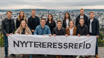 En gruppe mennesker samlet rundt et bord med et banner som promoterer nykterhetsarbeid.