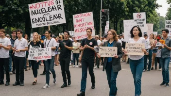 En gruppe mennesker som protesterer mot kjernefysikk.