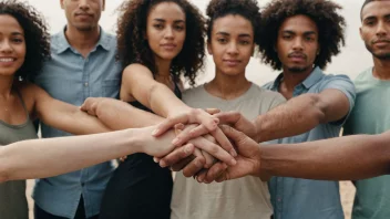 En gruppe mennesker fra ulike bakgrunner som står sammen og viser solidaritet og enhet.