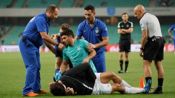 En fotballklubbs medisinske stab behandler en skadet spiller.