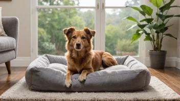 En hundeseng med en komfortabel pute og en hund som ligger på den.