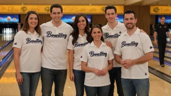 En gruppe mennesker på en bowlingbane, alle med matchende skjorter med logoen til en bowlingorganisasjon