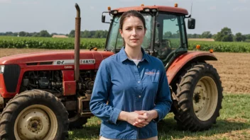 En jordbruksleder står i en åker, med en traktor i bakgrunnen.