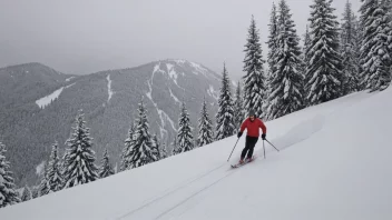 En person som løper på en snødekt løype i fjellet, med trær og åser i bakgrunnen.