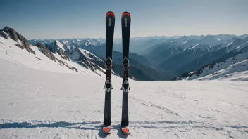 Et par ski med et fjellandskap i bakgrunnen