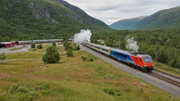 Et tog kjører inn på en stasjon på den norske landsbygda.