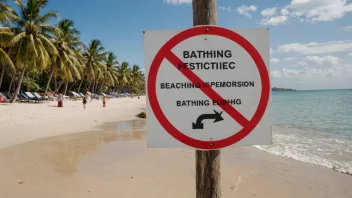 Et skilt på en strand som indikerer en badebegrensning