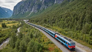 Et tog på en jarnbane i et naturskjønt norsk landskap