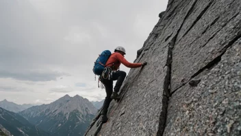 En person som klatrer et fjell ved hjelp av en spesifik metode eller teknikk.