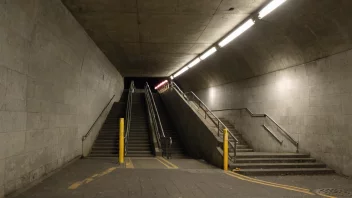 En fotgjengerundergang med trapper og en tunnel, som lar fotgjengere trygt krysse en travel vei.