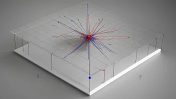 Et 3D-koordinatsystem med en flat overflate og datapunkter plottet på den.