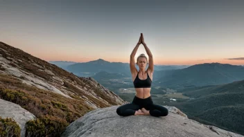 En person som praktiserer yoga på et fjell, med en rolig og fredelig atmosfære.