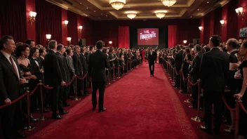 En film premiere med rød løper og mennesker kledd opp.