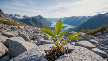 En stengelvekst som vokser på en stein i et norsk fjellandskap.