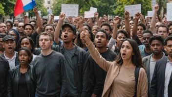 En gruppe mennesker som holder skilt og bannere, protesterer mot en bestemt sak eller idé