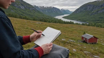 En person som samler folkeviser i en landlig norsk setting.