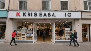 En butikk med et skilt som sier 'Krisesalg' og mennesker som handler inne