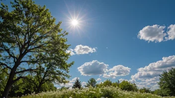 En vakker vårhimmel med noen skyer og en lys sol.